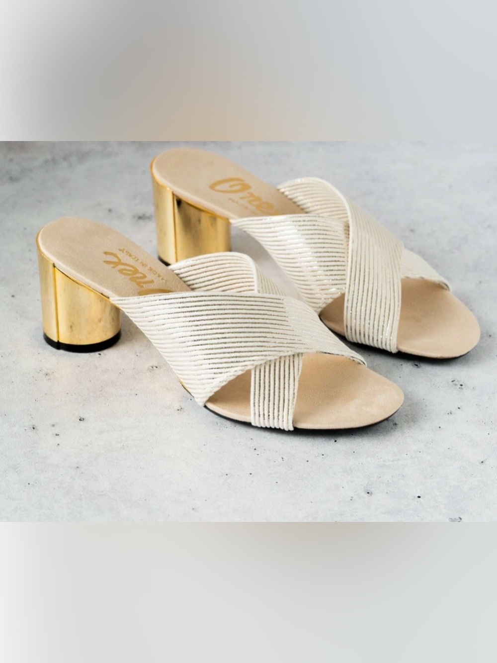 Onex Metallic Gold Heel Cream Cross-Strap Women’s Sandal